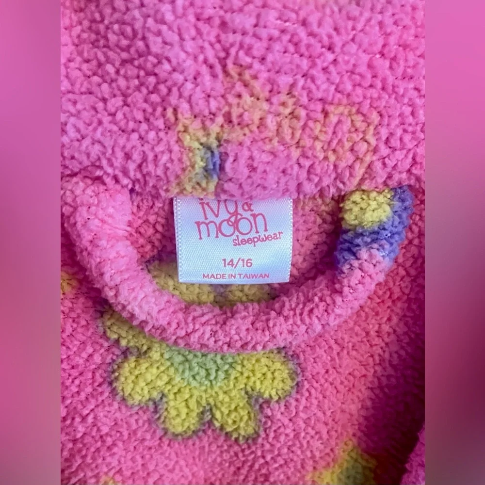 Girl's Ivy & Moon Vibrant Pink Peace Sign and Floral Print Sleepwear Robe